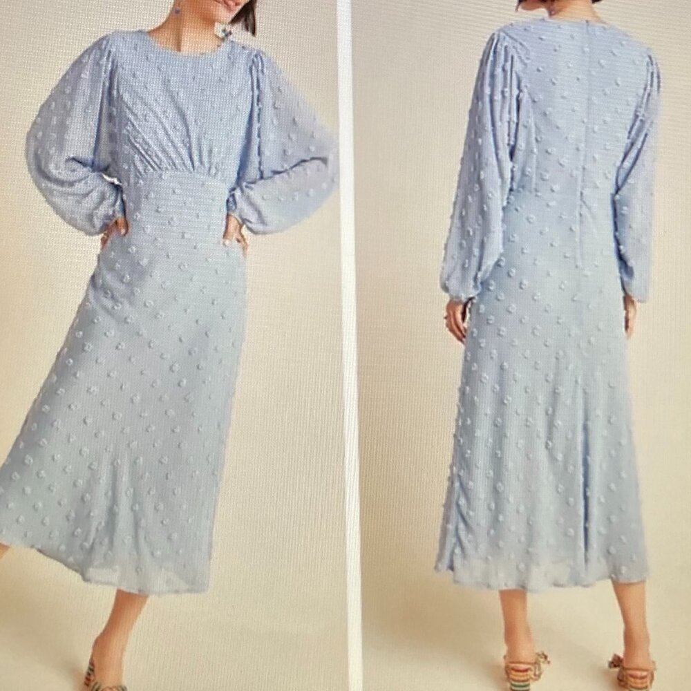 NWT Anthropologie Eri + Ali Midi Dress with Textured Dot Detail Women Size 6P
